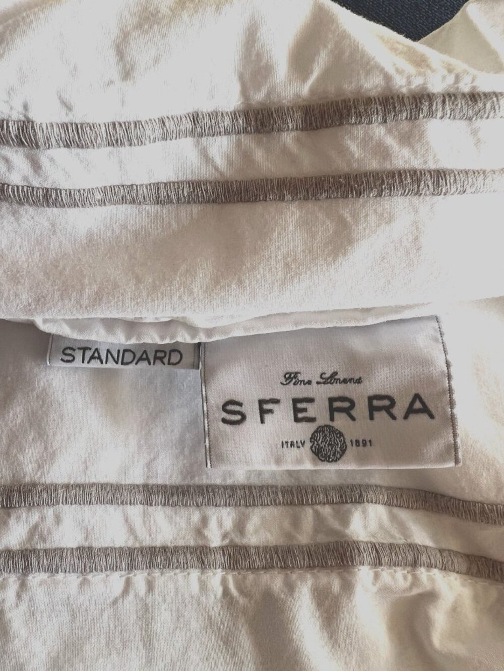 SFERRA Std Pillowcase GRANDE HOTEL White Taupe 100% Long Staple Cotton ITALY LUX